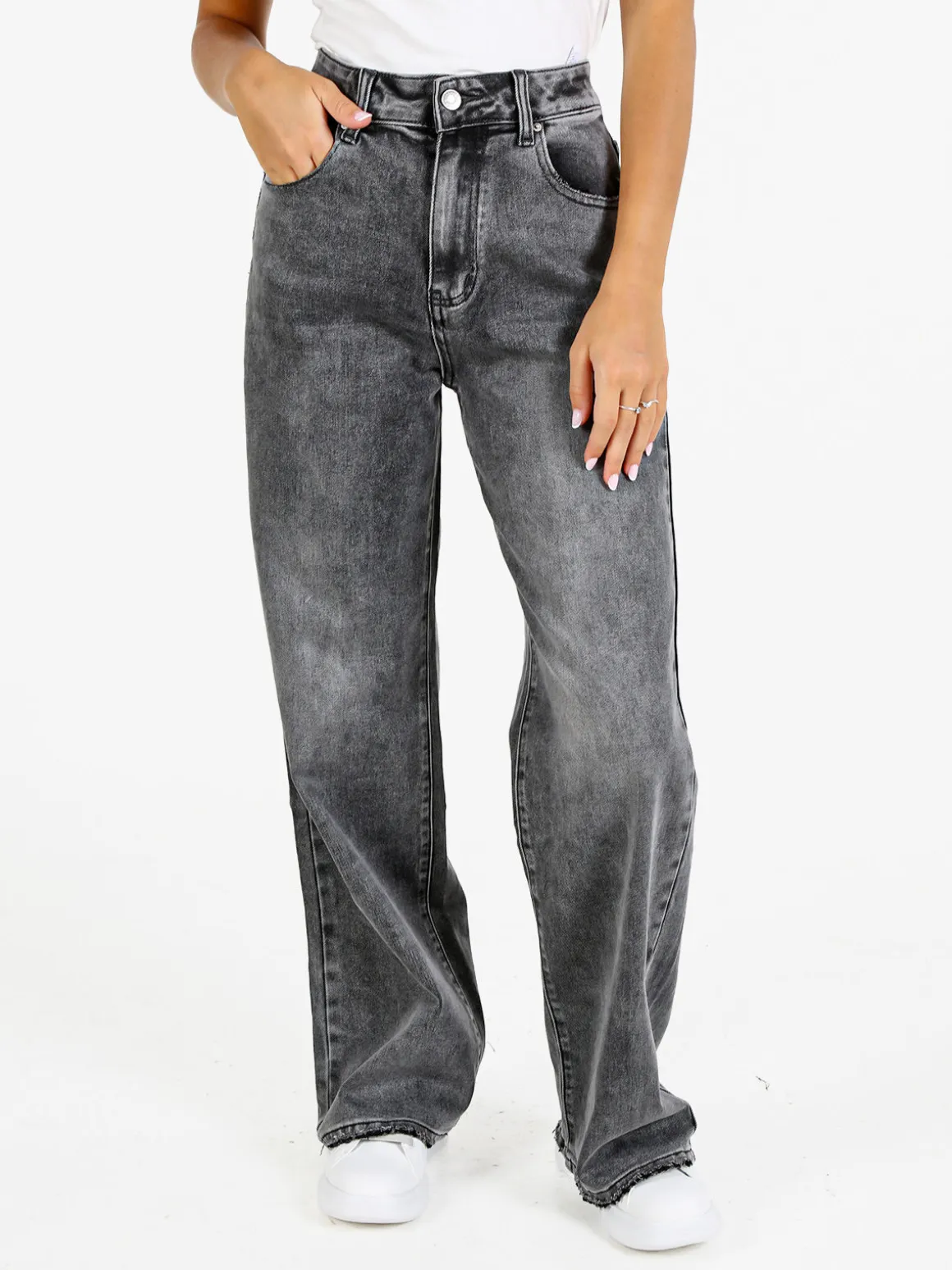 Sexy Sense Jeans donna vita alta a gamba larga - grigio scuro