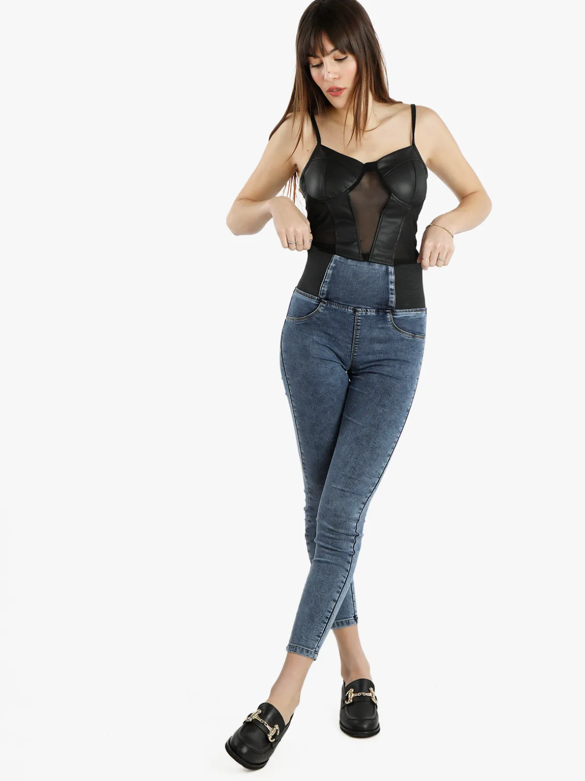 Sexy Sense Jeans skinny da donna a vita alta elasticizzata
