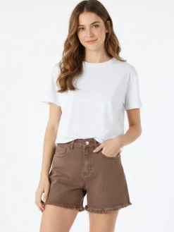Sexy Sense Shorts donna sfrangiati a vita alta - marrone