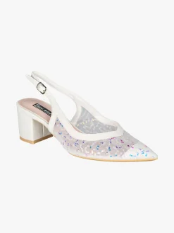 Sissi Miss Slingback donna in rete con paillettes aperte dietro - bianco