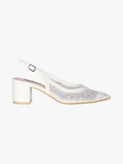 Sissi Miss Slingback donna in rete con paillettes aperte dietro - bianco