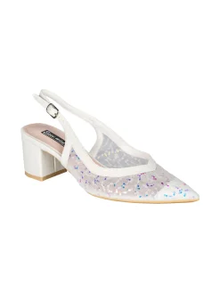Sissi Miss Slingback donna in rete con paillettes aperte dietro - bianco