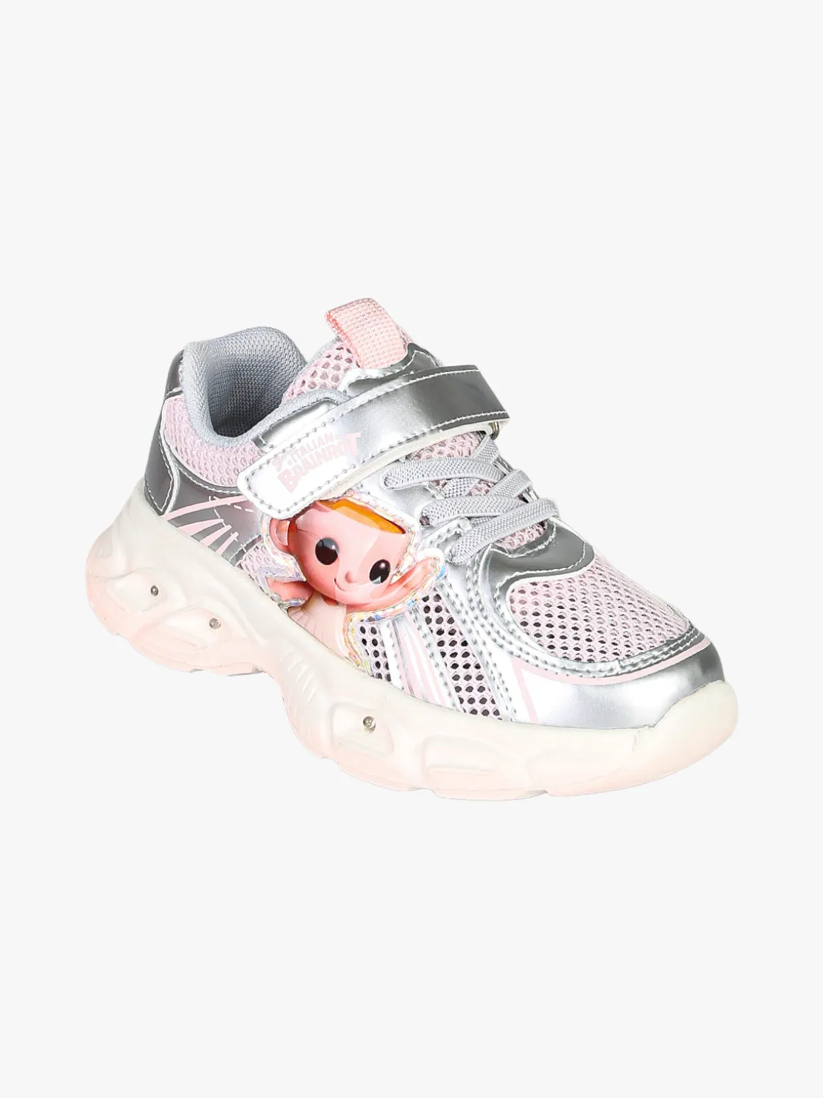 Skifidol Italian Brainrot Sneakers da bambina con luci e cinturino a strappo - argento