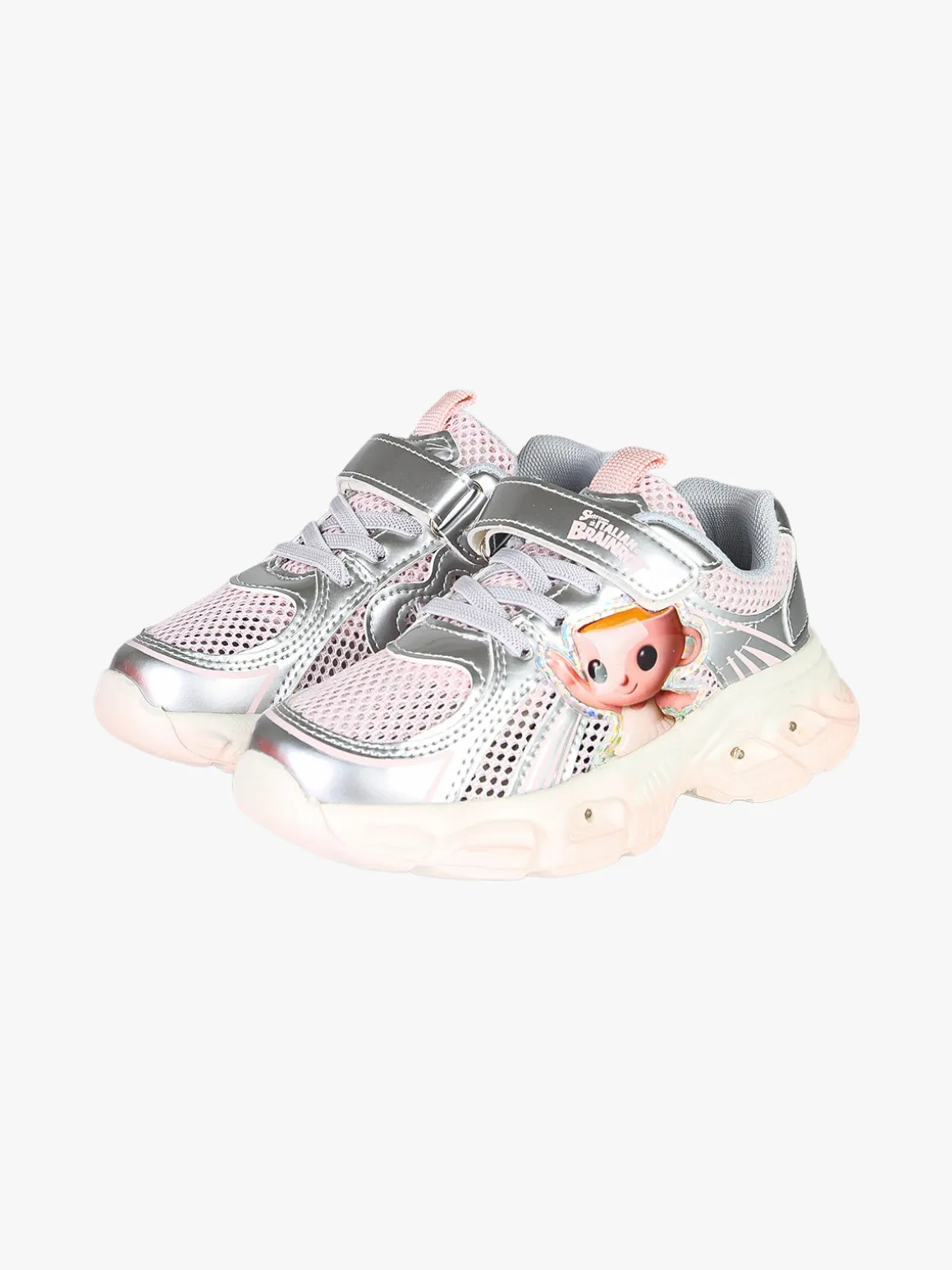 Skifidol Italian Brainrot Sneakers da bambina con luci e cinturino a strappo - argento