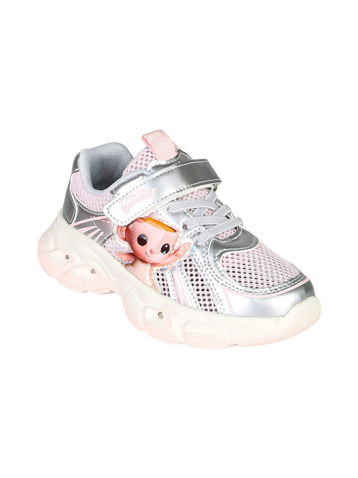 Skifidol Italian Brainrot Sneakers da bambina con luci e cinturino a strappo - argento