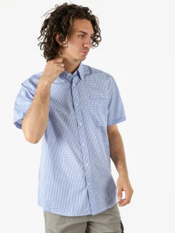Sky Camicia da uomo a quadretti con maniche corte e taschino - azzurro