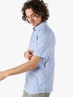 Sky Camicia da uomo a quadretti con maniche corte e taschino - azzurro