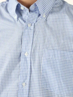 Sky Camicia da uomo a quadretti con maniche corte e taschino - azzurro
