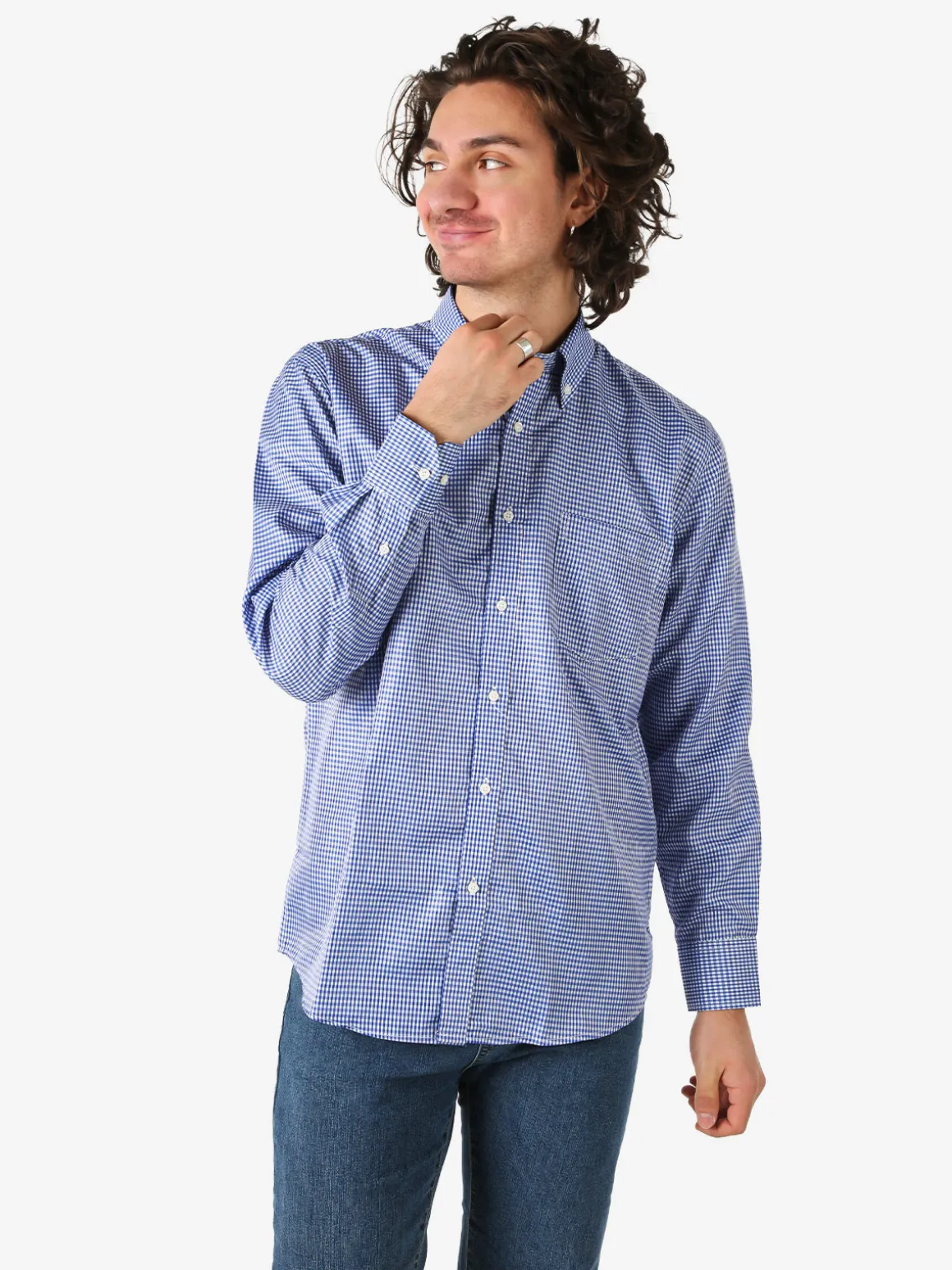 Sky Camicia da uomo a quadretti con maniche lunghe - blu