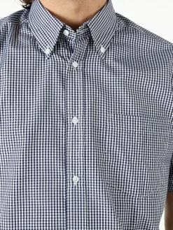 Sky Camicia da uomo a quadretti con maniche corte e taschino - blu scuro