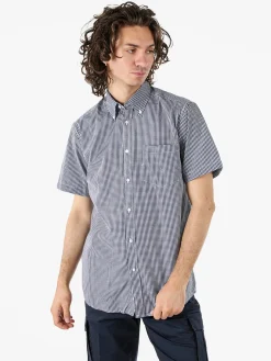 Sky Camicia da uomo a quadretti con maniche corte e taschino - blu scuro