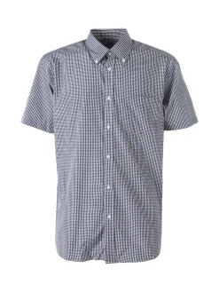 Sky Camicia da uomo a quadretti con maniche corte e taschino - blu scuro