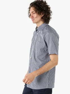 Sky Camicia da uomo a quadretti con maniche corte e taschino - blu scuro