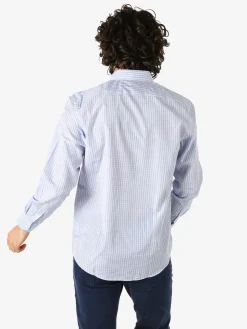 Sky Camicia da uomo a quadretti con maniche lunghe - azzurro