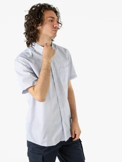 Sky Camicia da uomo a quadretti con maniche corte e taschino - blu