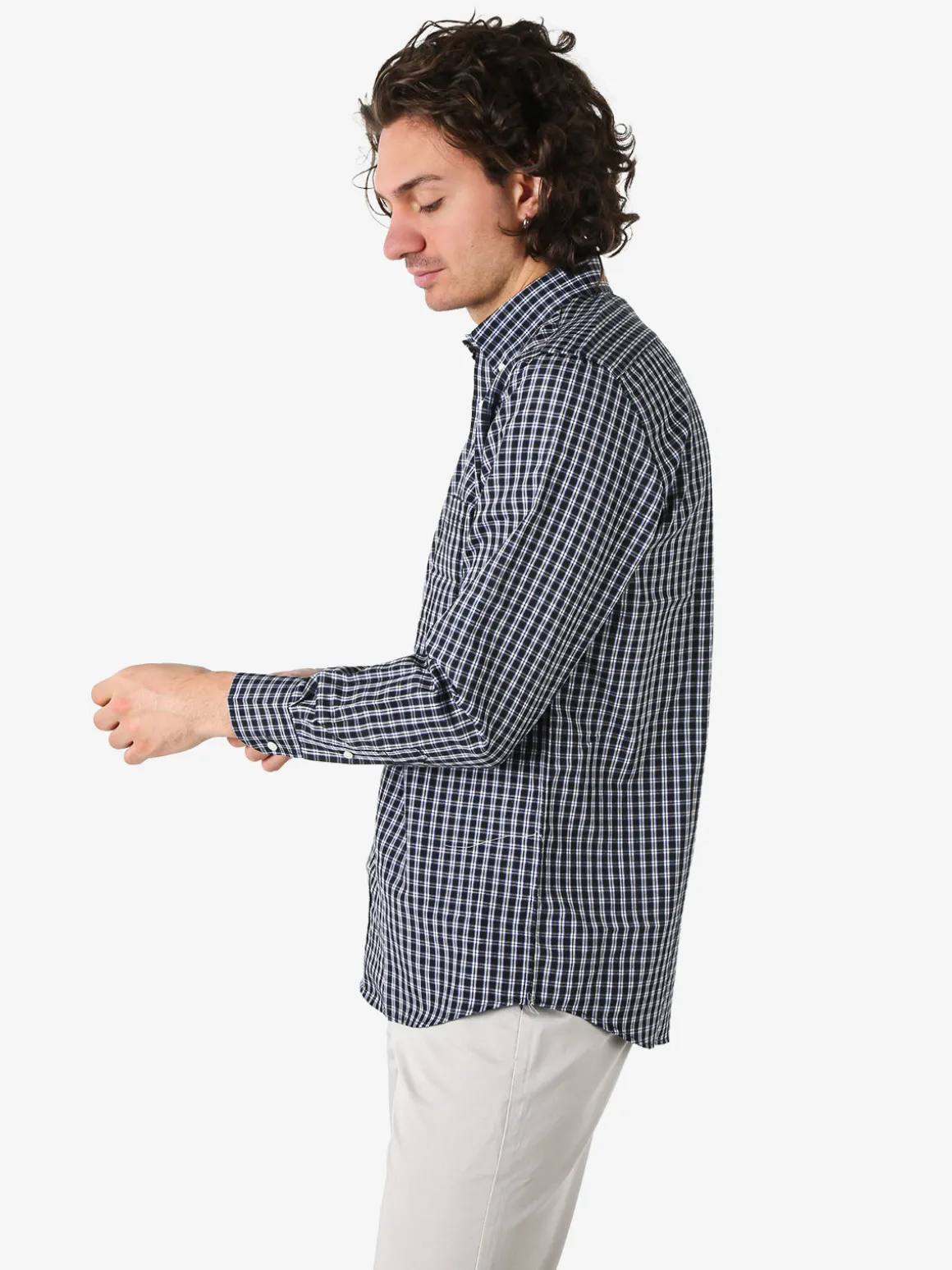 Sky Camicia da uomo a quadretti con maniche lunghe - blu scuro