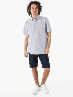 Sky Camicia da uomo rigata a maniche corte con taschino - blu scuro