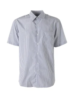 Sky Camicia da uomo rigata a maniche corte con taschino - blu scuro