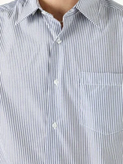 Sky Camicia da uomo rigata a maniche corte con taschino - blu scuro