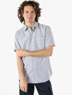 Sky Camicia da uomo rigata a maniche corte con taschino - blu scuro