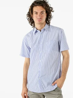 Sky Camicia da uomo rigata a maniche corte con taschino - blu