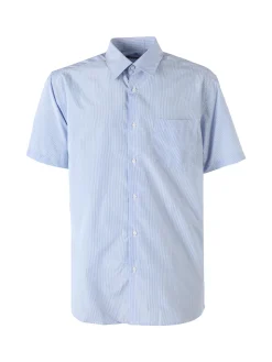 Sky Camicia da uomo rigata a maniche corte con taschino - azzurro