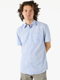 Sky Camicia da uomo rigata a maniche corte con taschino - azzurro