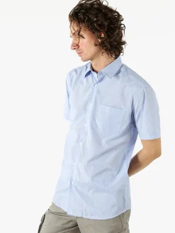 Sky Camicia da uomo rigata a maniche corte con taschino - azzurro