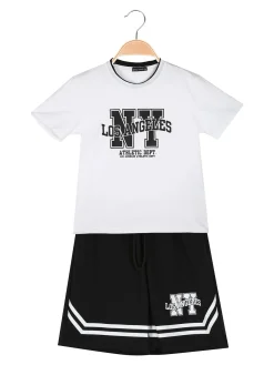 Small Gang Completo corto da bambino in cotone con t-shirt e bermuda - bianco