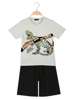Small Gang Completo da bambino corto in cotone con t-shirt e bermuda - pistacchio