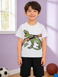 Small Gang Completo da bambino corto in cotone con t-shirt e bermuda - bianco