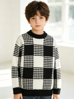 Small Gang Maglione girocollo da bambino a scacchi - nero