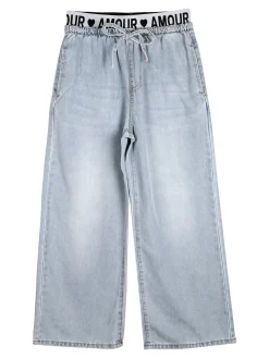 Smile Yes Completo 2 pezzi da bambina con t-shirt e jeans a gamba larga - acqua marina