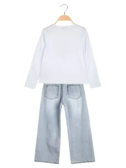 Smile Yes Completo 2 pezzi da bambina con t-shirt e jeans a gamba larga - acqua marina