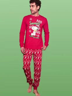 Snoopy Pigiama natalizio da uomo in cotone interlock