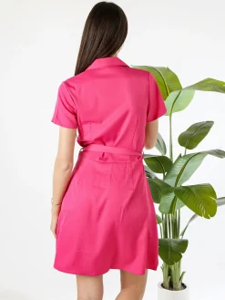 Solada Abito a camicia da donna con maniche corte e bottoni - fucsia