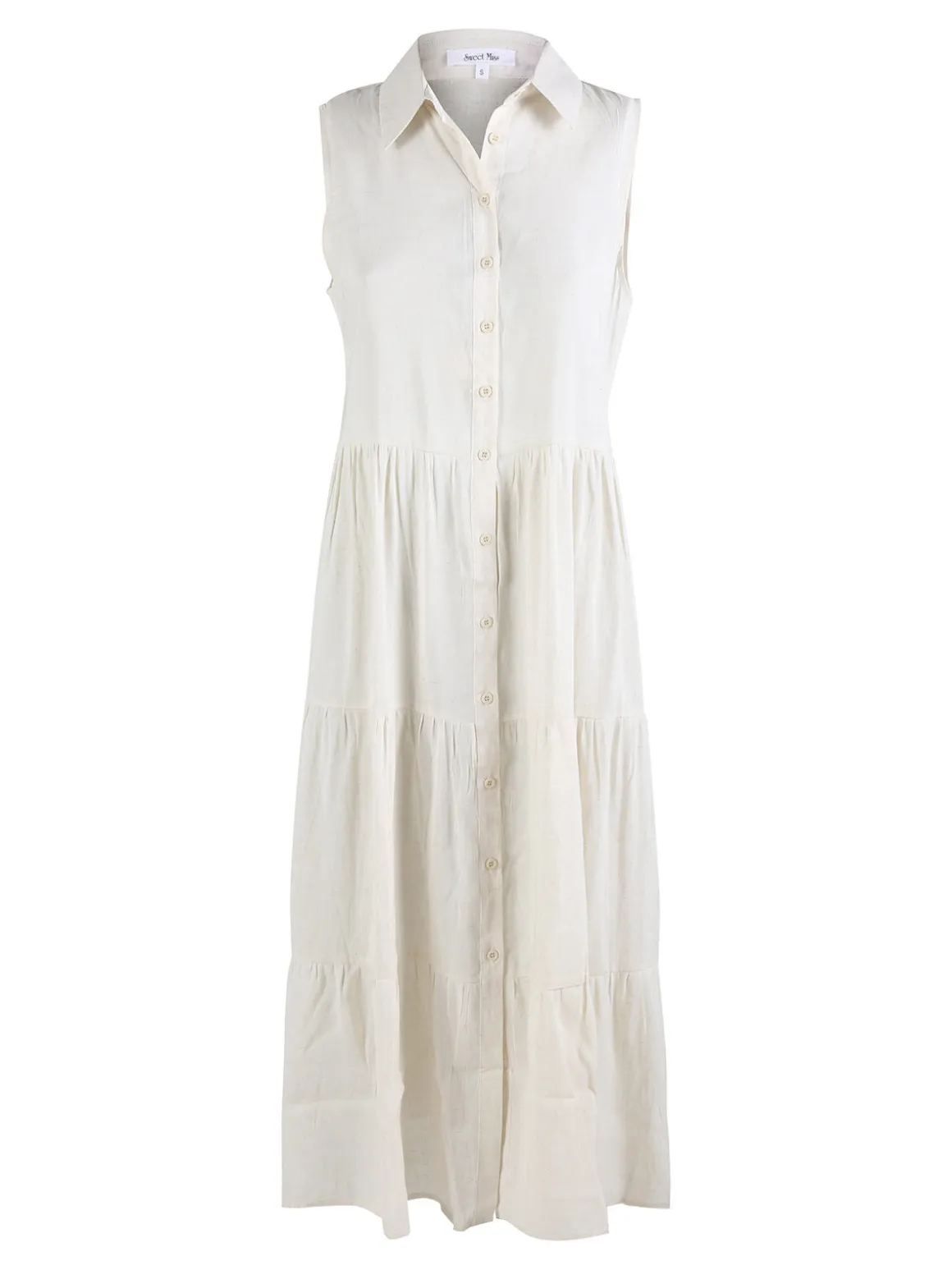 Solada Abito donna a camicia in misto lino senza maniche - beige
