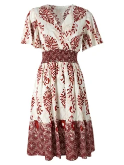 Solada Abito donna a maniche corte con scollo V - bordeaux