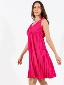 Solada Abito donna a spalla larga con gonna plissettata - fucsia