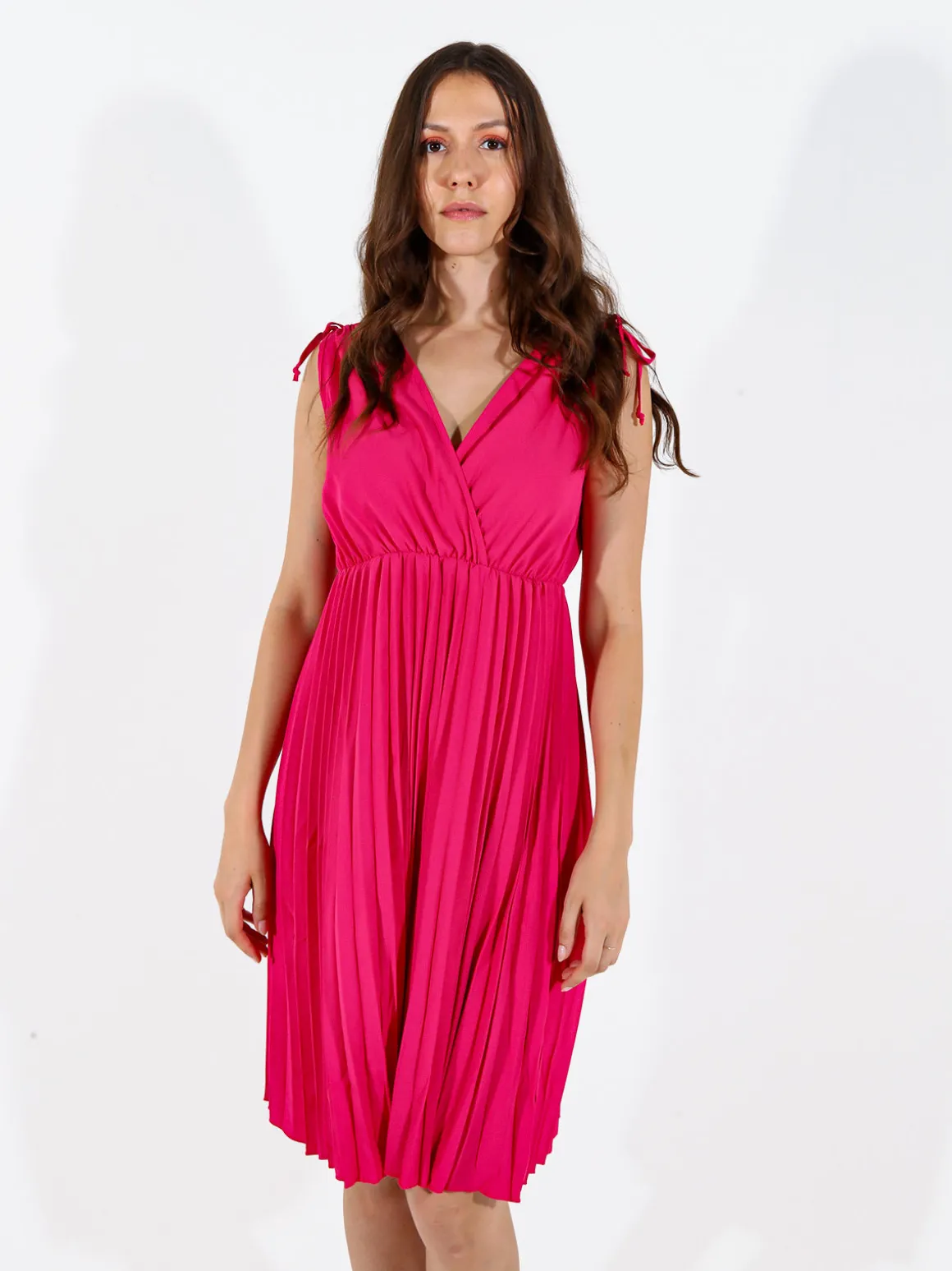 Solada Abito donna a spalla larga con gonna plissettata - fucsia