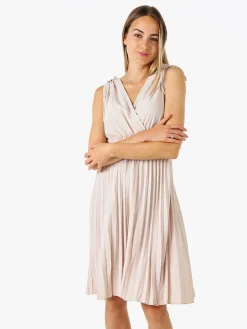 Solada Abito donna a spalla larga con gonna plissettata - beige