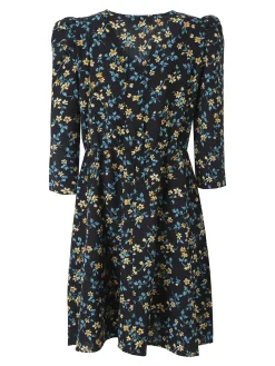 Solada Abito donna floreale con maniche 3/4 a sbuffo - multicolore