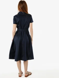 Solada Abito donna in cotone a maniche corte con bottoni sullo scollo - blu scuro