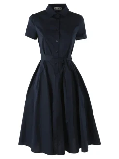Solada Abito donna in cotone a maniche corte con bottoni sullo scollo - blu scuro