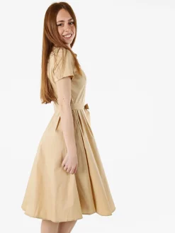 Solada Abito donna in cotone a maniche corte con bottoni sullo scollo - khaki