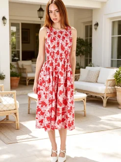 Solada Abito donna smanicato in cotone con stampe - rosso