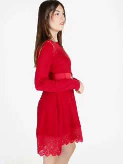 Solada Abito donna svasato a maniche lunghe con dettagli in pizzo macramè