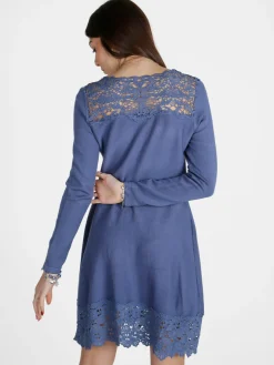 Solada Abito donna svasato a maniche lunghe con dettagli in pizzo macramè