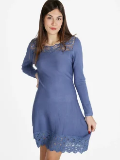Solada Abito donna svasato a maniche lunghe con dettagli in pizzo macramè
