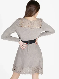 Solada Abito donna svasato a maniche lunghe con dettagli in pizzo macramè